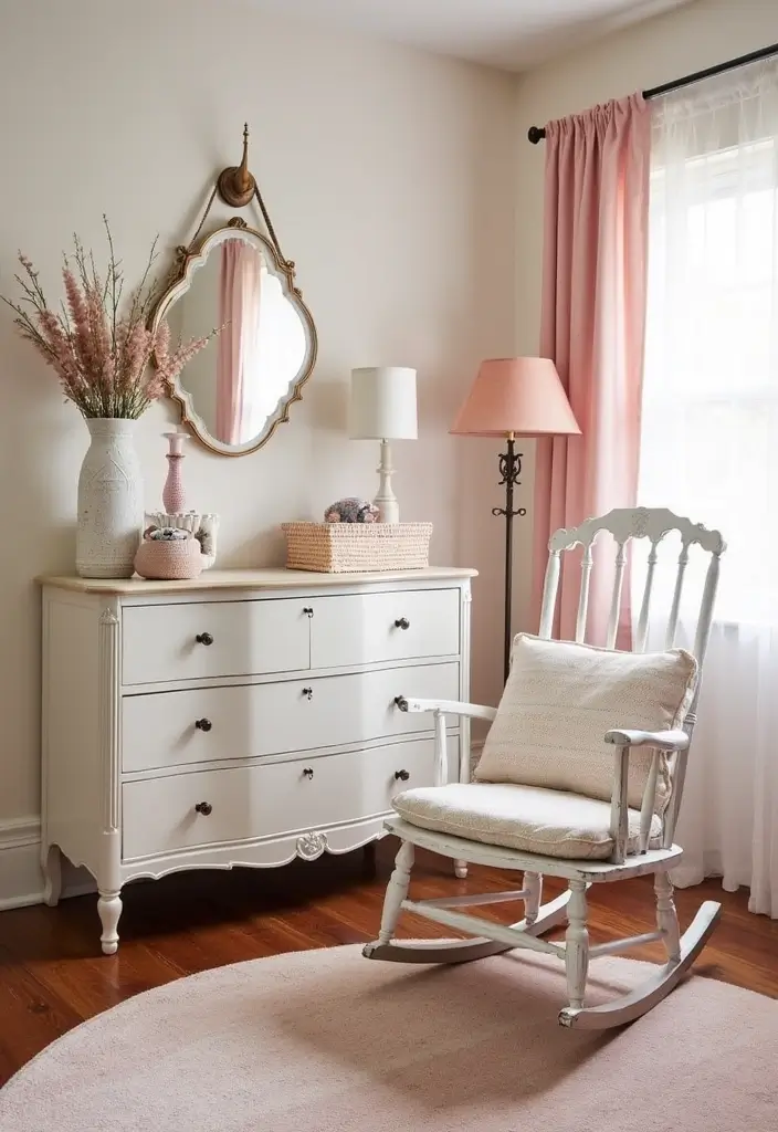 28 Pink and White Nursery Inspirations That Look Classic - 26. Vintage Finds