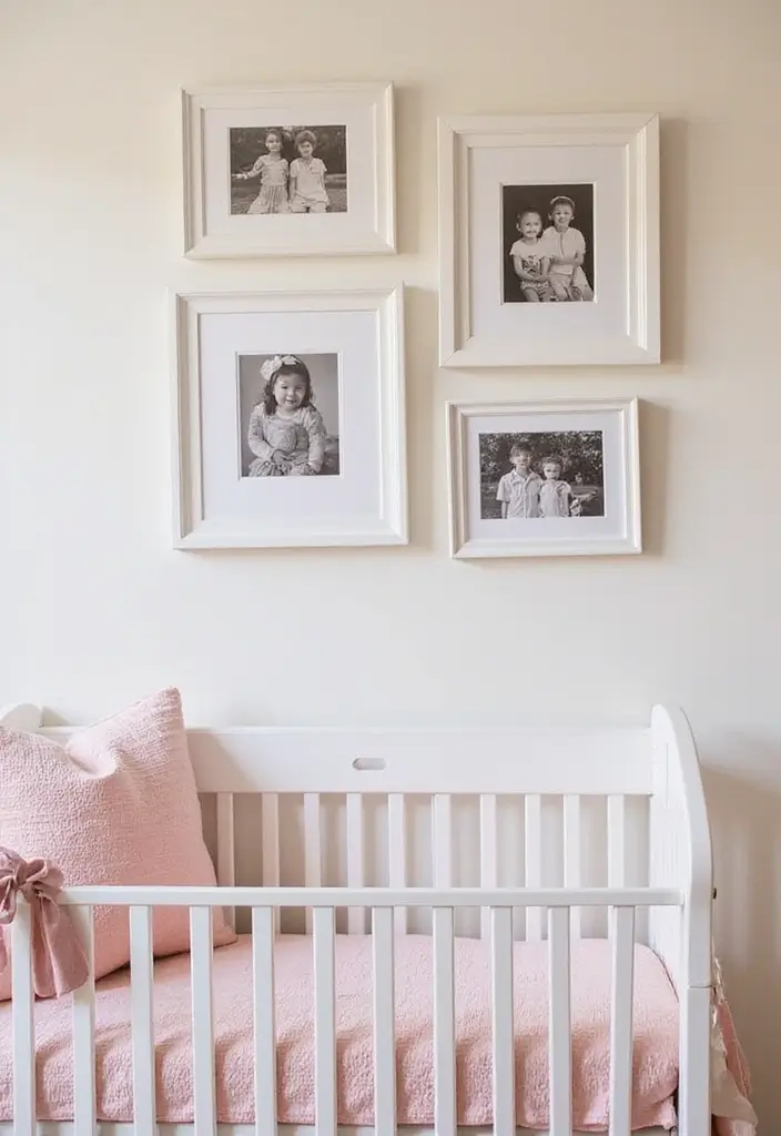 28 Pink and White Nursery Inspirations That Look Classic - 28. Cherished Family Photos