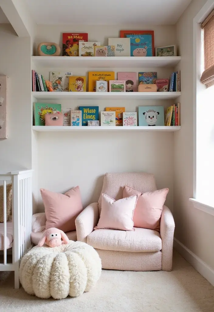 28 Pink and White Nursery Inspirations That Look Classic - 4. Cozy Reading Nook