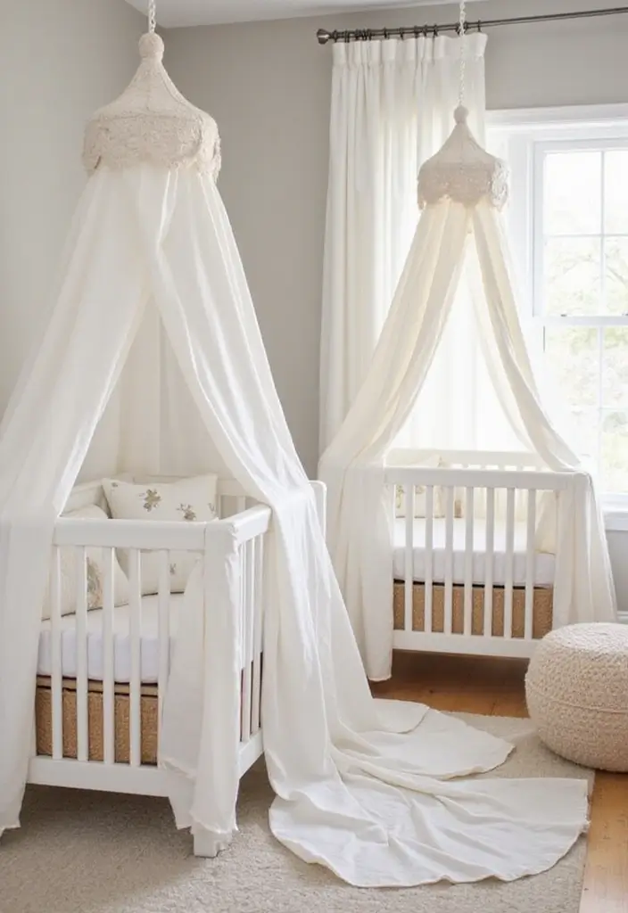 28 Twins Nursery Ideas That Balance Style and Function 11 28 Twins Nursery Ideas That Balance Style and Function - 11. Crib Canopies