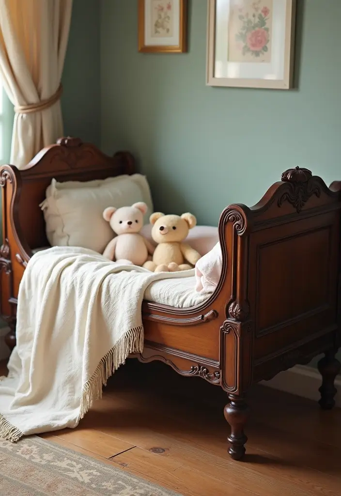 28 Vintage Nursery Decor Inspirations Full of Charm 2 28 Vintage Nursery Decor Inspirations Full of Charm - 2. Antique Cradle