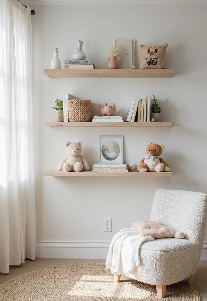 29 Cheap Nursery Ideas That Still Look Expensive - 14. Elegant Wall Shelves