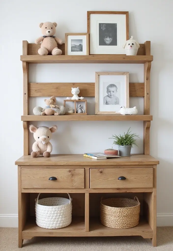 29 Farmhouse Nursery Ideas That Look Cozy and Inviting 3 29 Farmhouse Nursery Ideas That Look Cozy and Inviting - 3. Handcrafted Shelving