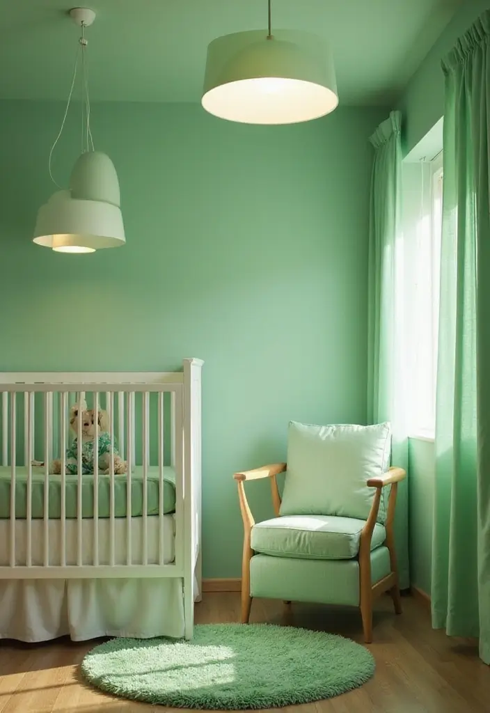 29 Green Nursery Designs That Feel Fresh and Calming 27 29 Green Nursery Designs That Feel Fresh and Calming - 27. Soft Green Lighting Fixtures