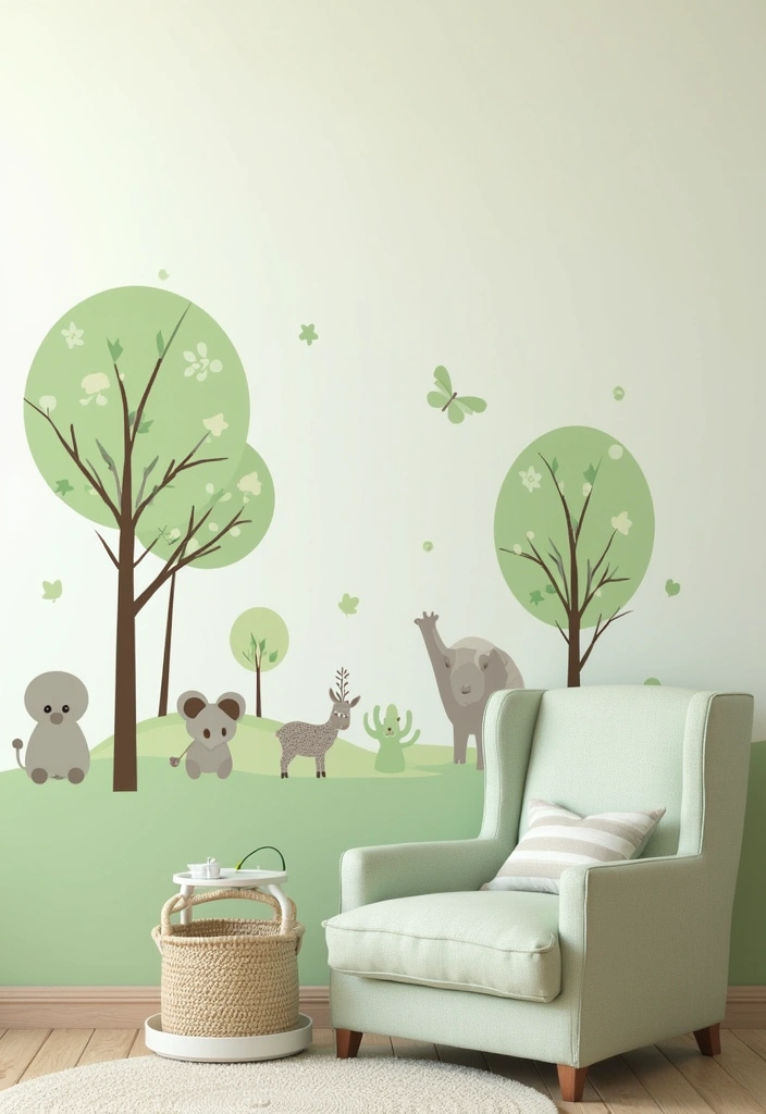 29 Green Nursery Designs That Feel Fresh and Calming 29 29 Green Nursery Designs That Feel Fresh and Calming - 29. Nature-Inspired Wall Decals