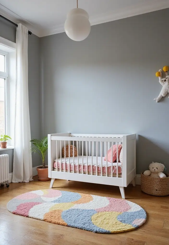 29 Grey Nursery Inspirations That Look Modern and Calm 17 29 Grey Nursery Inspirations That Look Modern and Calm - 17. Grey with Colorful Rugs