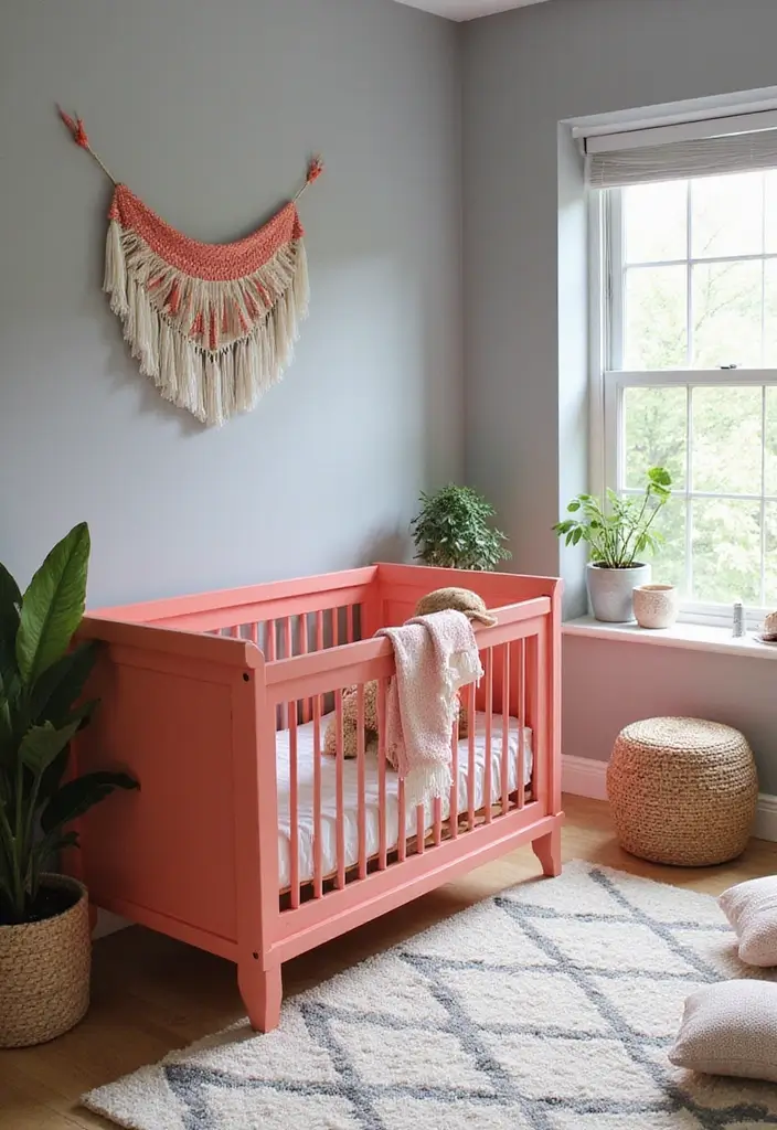 29 Grey Nursery Inspirations That Look Modern and Calm 18 29 Grey Nursery Inspirations That Look Modern and Calm - 18. Grey and Coral Combination