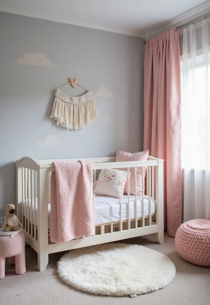 29 Grey Nursery Inspirations That Look Modern and Calm 21 29 Grey Nursery Inspirations That Look Modern and Calm - 21. Playful Grey and Pink