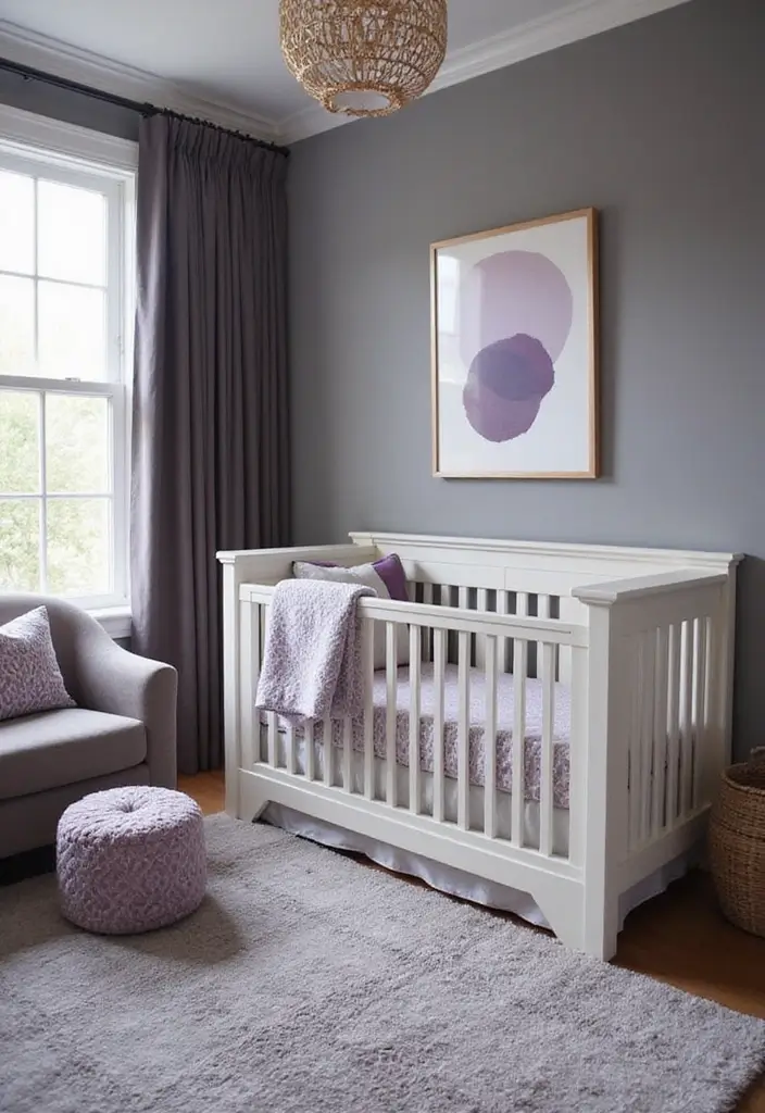 29 Grey Nursery Inspirations That Look Modern and Calm 23 29 Grey Nursery Inspirations That Look Modern and Calm - 23. Grey and Purple Elegance