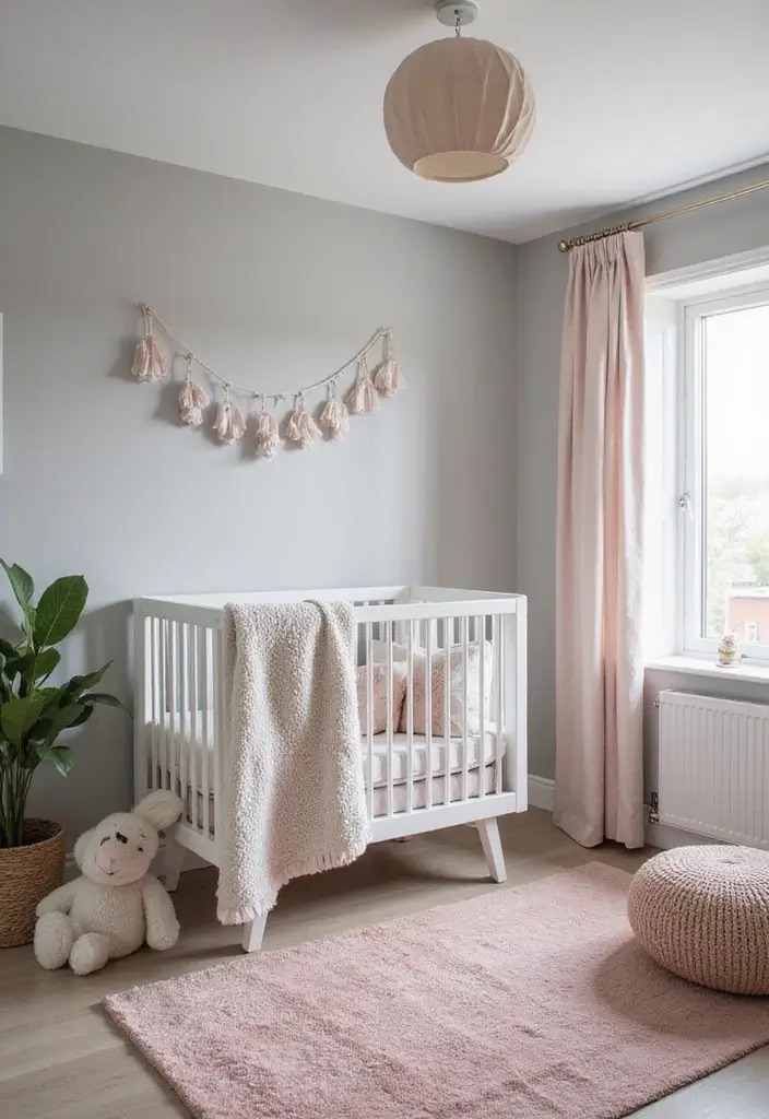 29 Grey Nursery Inspirations That Look Modern and Calm 29 29 Grey Nursery Inspirations That Look Modern and Calm - 29. Grey and Soft Pink Accents