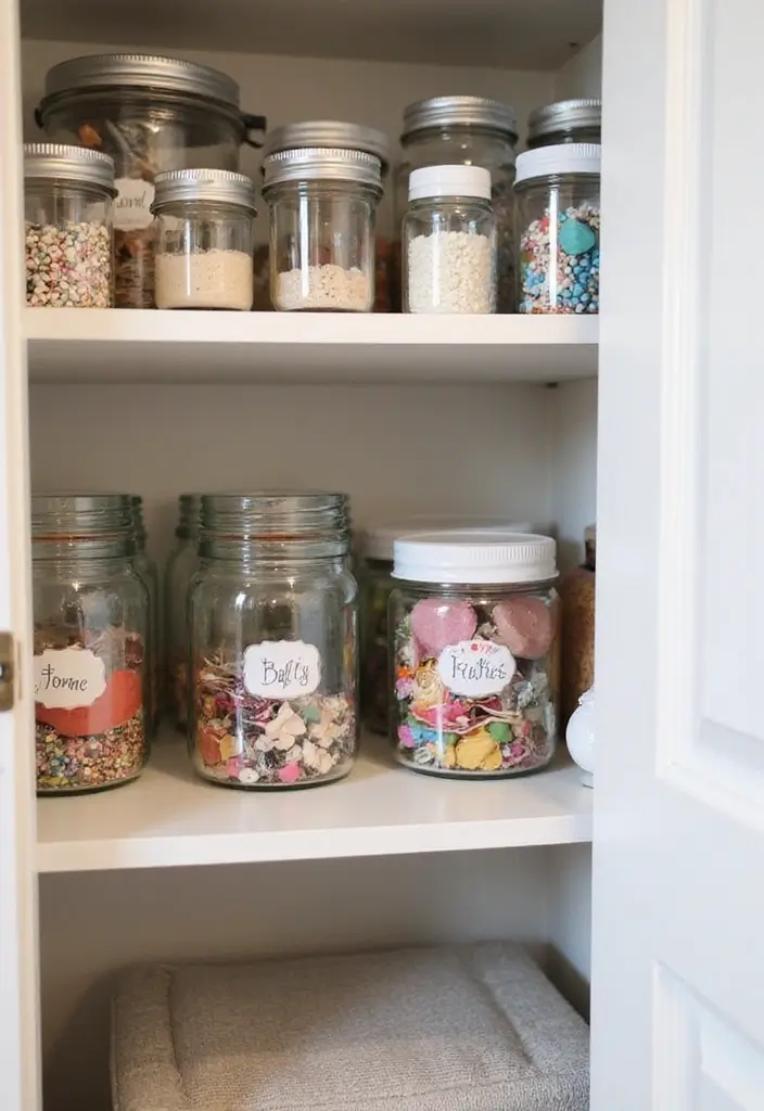 29 Nursery Closet Storage Hacks That Keep Everything Organized 29 29 Nursery Closet Storage Hacks That Keep Everything Organized - 29. Repurposed Jars for Small Item Storage