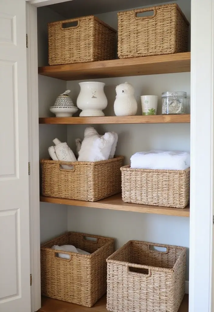 29 Nursery Closet Storage Hacks That Keep Everything Organized 8 29 Nursery Closet Storage Hacks That Keep Everything Organized - 8. Repurposed Baskets for a Rustic Touch