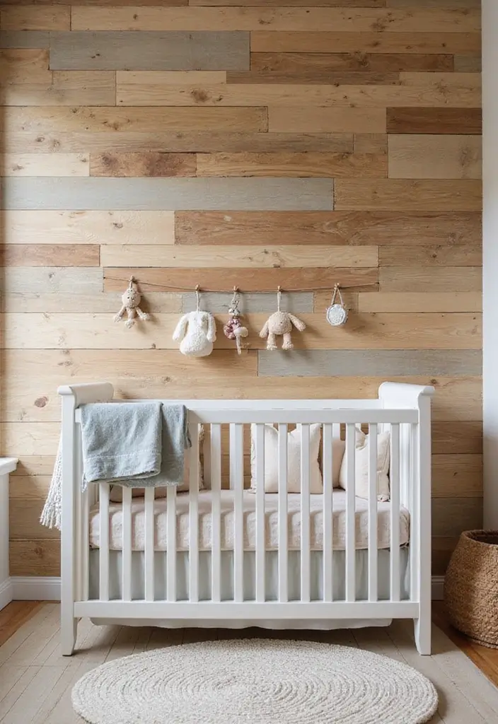29 Nursery Wall Designs That Transform the Entire Room 1 29 Nursery Wall Designs That Transform the Entire Room - 1. Natural Wood Accent Wall