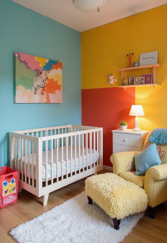 29 Nursery Wall Designs That Transform the Entire Room 15 29 Nursery Wall Designs That Transform the Entire Room - 15. Bright and Bold Color Blocking