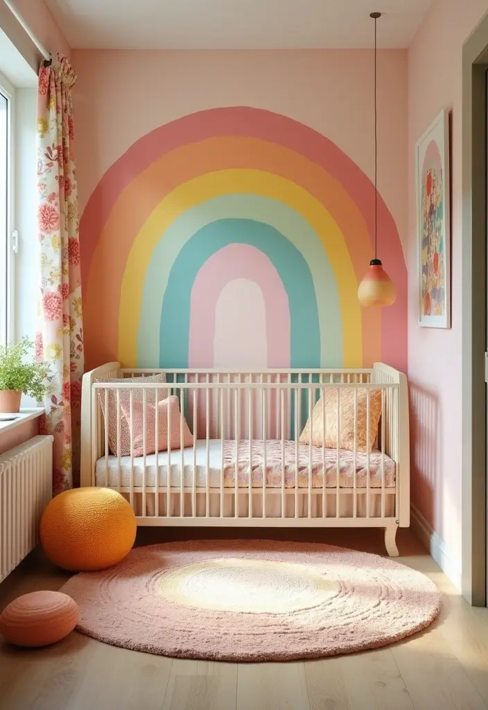 29 Nursery Wall Designs That Transform the Entire Room 27 29 Nursery Wall Designs That Transform the Entire Room - 27. Bright Rainbow Walls