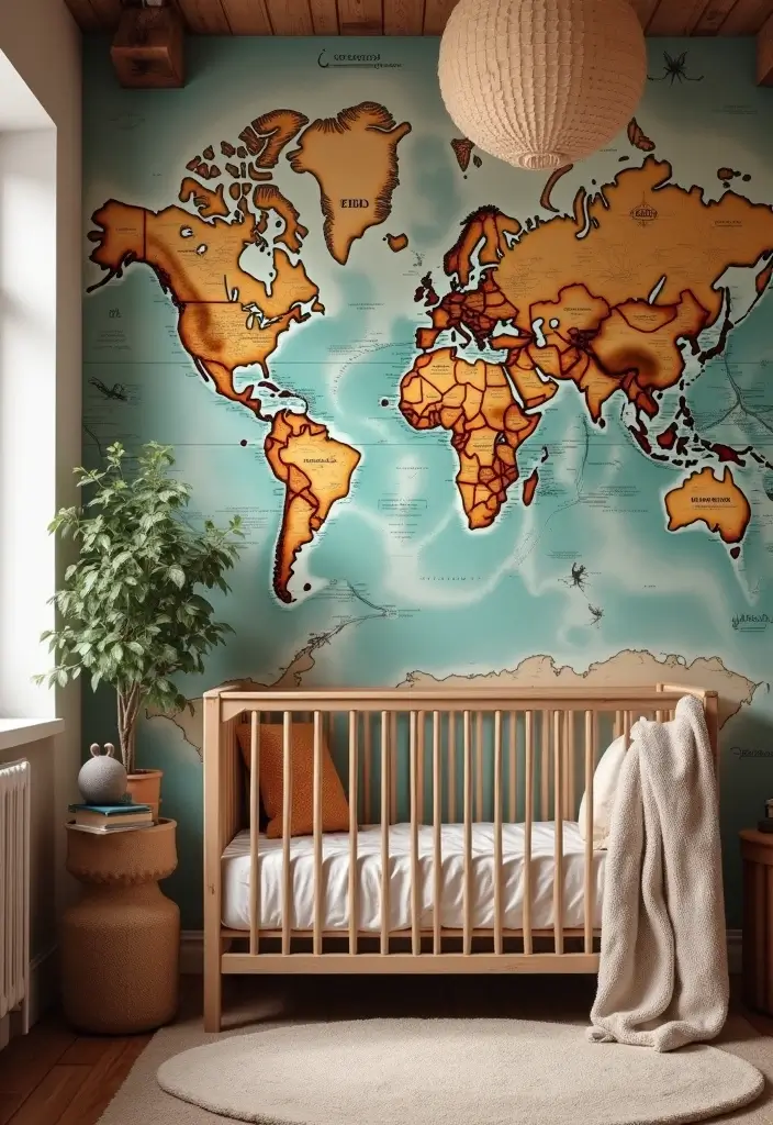 29 Nursery Wall Designs That Transform the Entire Room 28 29 Nursery Wall Designs That Transform the Entire Room - 28. Vintage Map Mural