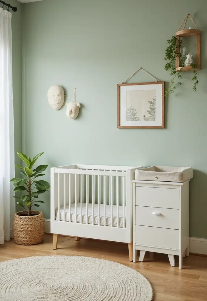 29 Sage Green Nursery Inspirations That Parents Can’t Resist 1 29 Sage Green Nursery Inspirations That Parents Can’t Resist - 1. Gentle Sage Walls
