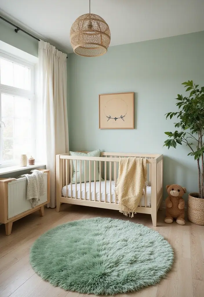 29 Sage Green Nursery Inspirations That Parents Can’t Resist 18 29 Sage Green Nursery Inspirations That Parents Can’t Resist - 18. Unique Rugs