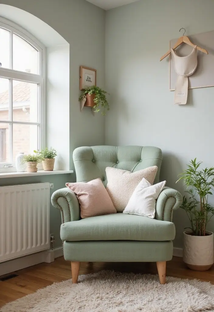 29 Sage Green Nursery Inspirations That Parents Can’t Resist 26 29 Sage Green Nursery Inspirations That Parents Can’t Resist - 26. Cozy Reading Nooks