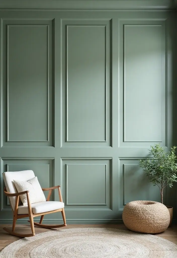 29 Sage Green Nursery Inspirations That Parents Can’t Resist 27 29 Sage Green Nursery Inspirations That Parents Can’t Resist - 27. Chic Wall Panels