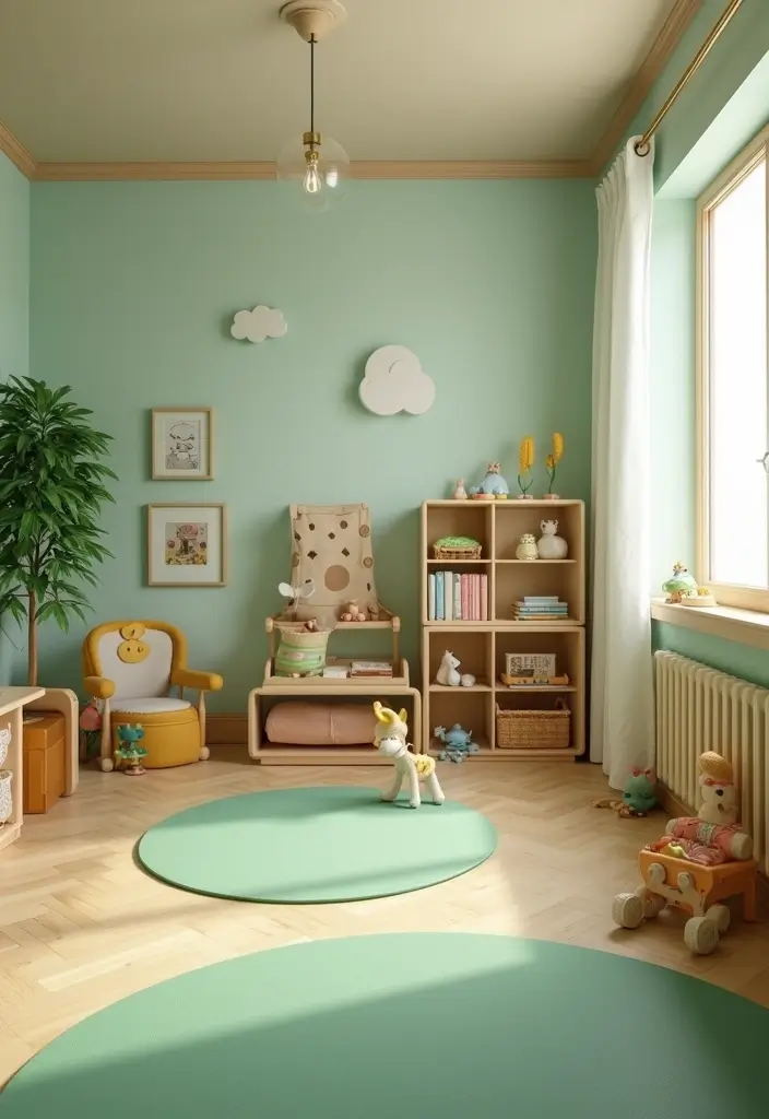 29 Sage Green Nursery Inspirations That Parents Can’t Resist 28 29 Sage Green Nursery Inspirations That Parents Can’t Resist - 28. Functional Play Areas
