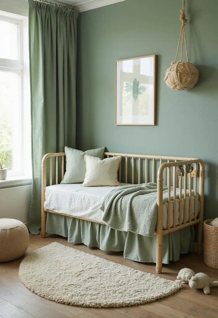 29 Sage Green Nursery Inspirations That Parents Can’t Resist 3 29 Sage Green Nursery Inspirations That Parents Can’t Resist - 3. Cozy Textiles