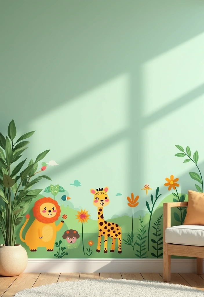 29 Sage Green Nursery Inspirations That Parents Can’t Resist 4 29 Sage Green Nursery Inspirations That Parents Can’t Resist - 4. Playful Murals
