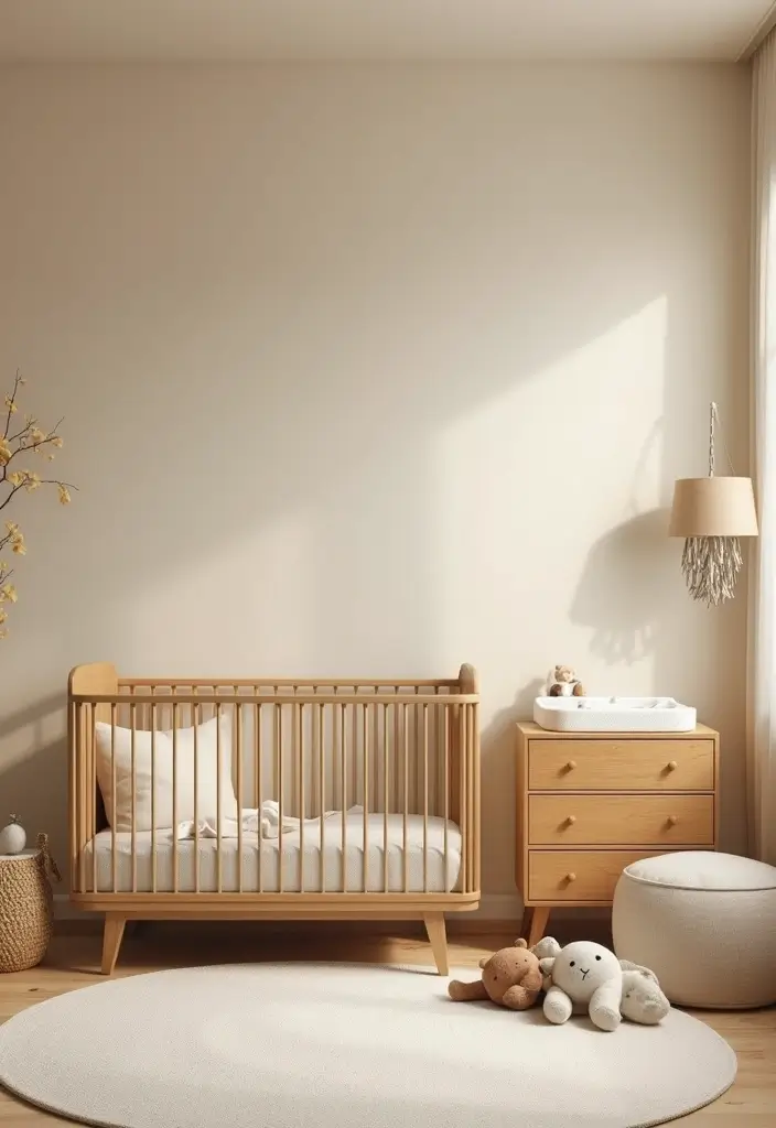 30 Beige Nursery Designs That Look Calm and Neutral 1 30 Beige Nursery Designs That Look Calm and Neutral - 1. Soft Beige Walls with Accent Furniture
