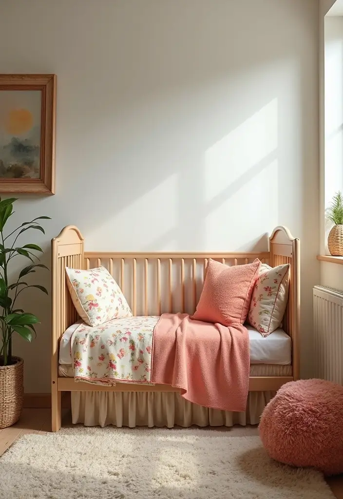 30 Beige Nursery Designs That Look Calm and Neutral 12 30 Beige Nursery Designs That Look Calm and Neutral - 12. Beige Crib with Contrast Bedding