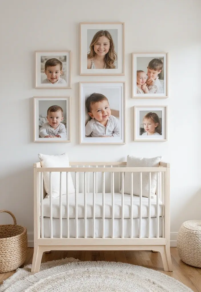 30 Beige Nursery Designs That Look Calm and Neutral 14 30 Beige Nursery Designs That Look Calm and Neutral - 14. Beige Wall with Gallery of Family Photos