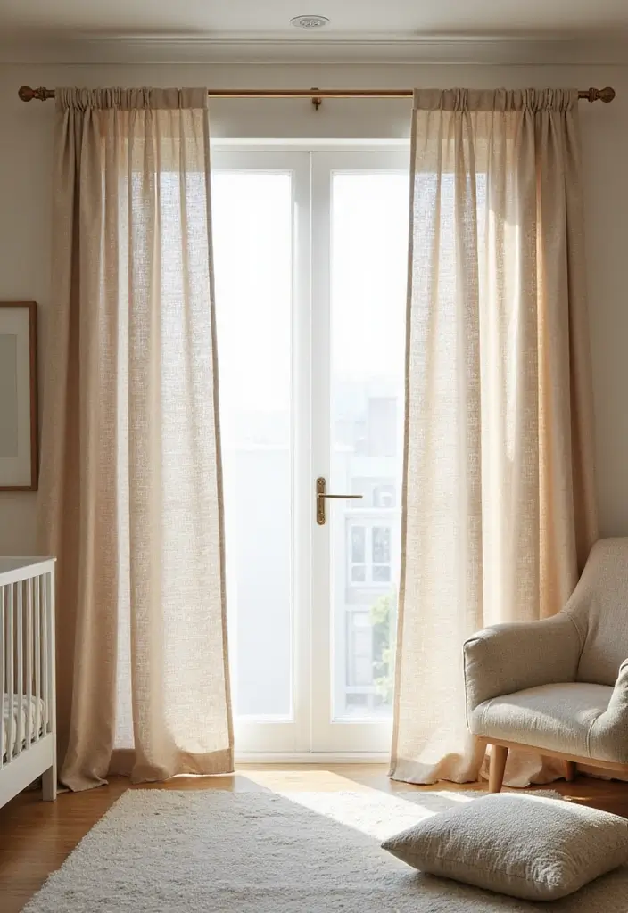 30 Beige Nursery Designs That Look Calm and Neutral 15 30 Beige Nursery Designs That Look Calm and Neutral - 15. Beige Curtains with Textured Patterns