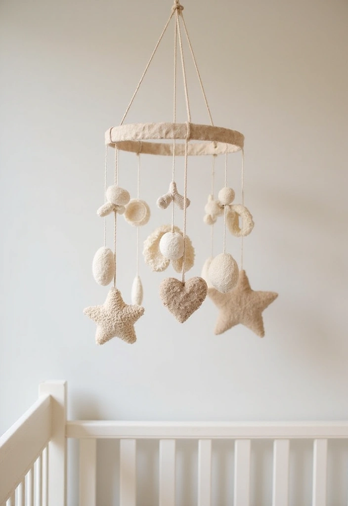 30 Beige Nursery Designs That Look Calm and Neutral 17 30 Beige Nursery Designs That Look Calm and Neutral - 17. Beige Baby Mobile for Visual Interest