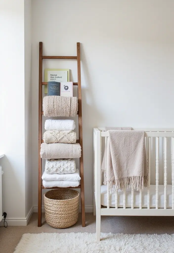 30 Black and White Nursery Ideas That Look Minimalist and Chic - 10. Minimalist Storage Ladder