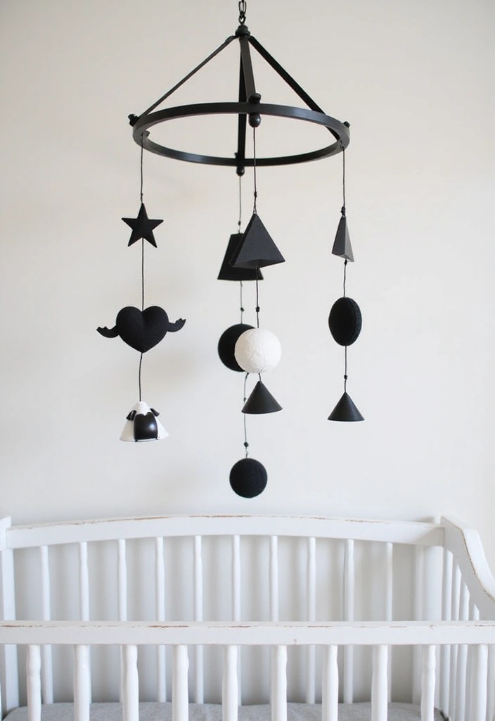 30 Black and White Nursery Ideas That Look Minimalist and Chic - 11. Monochrome Baby Mobile