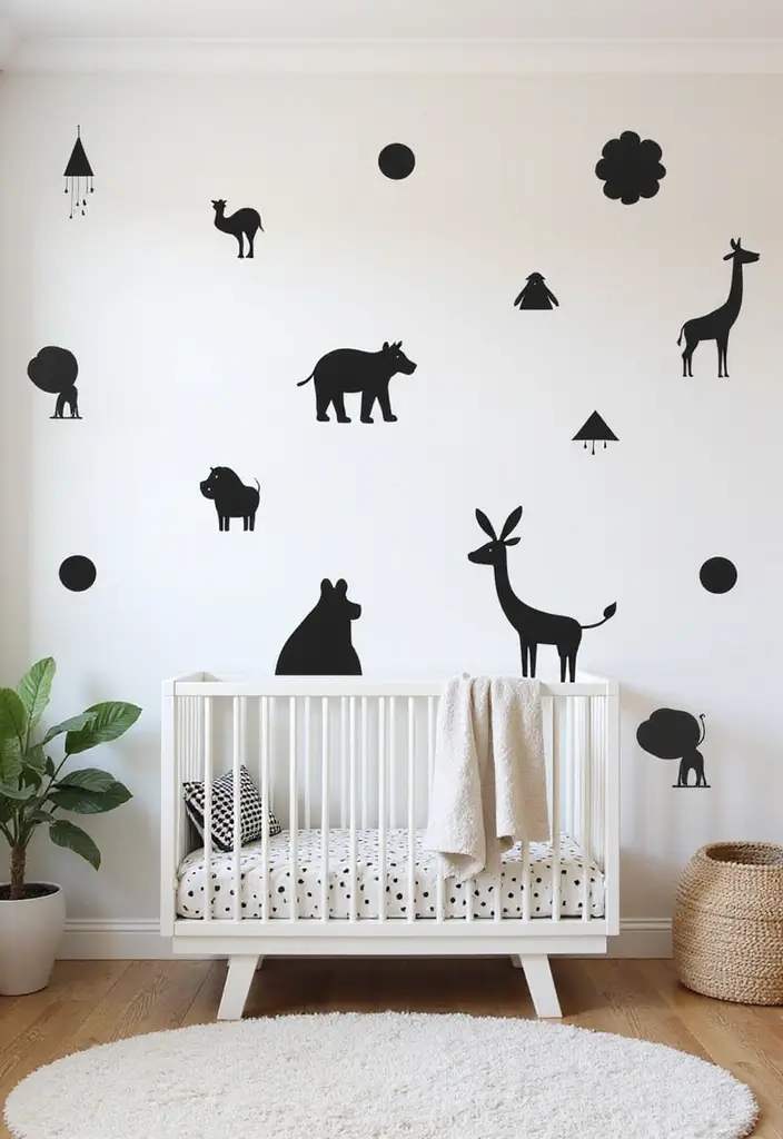 30 Black and White Nursery Ideas That Look Minimalist and Chic - 12. Black and White Nursery Wall Decals