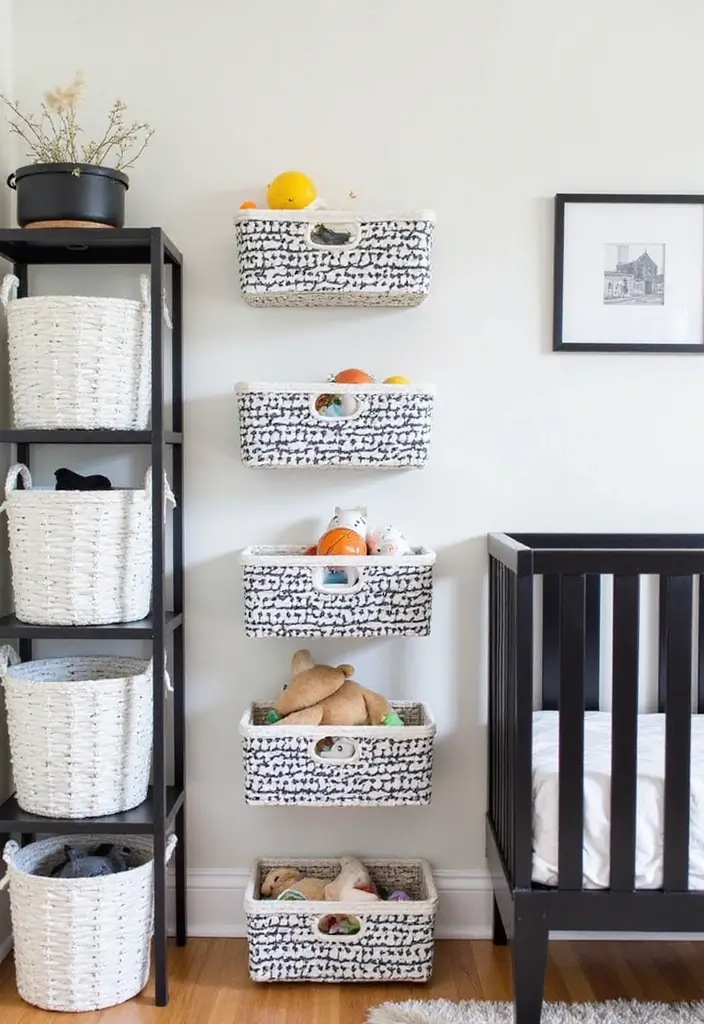 30 Black and White Nursery Ideas That Look Minimalist and Chic - 19. Unique Toy Storage Solutions