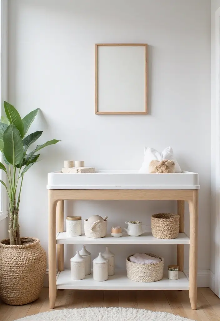 30 Black and White Nursery Ideas That Look Minimalist and Chic - 20. Minimalist Baby Changing Station