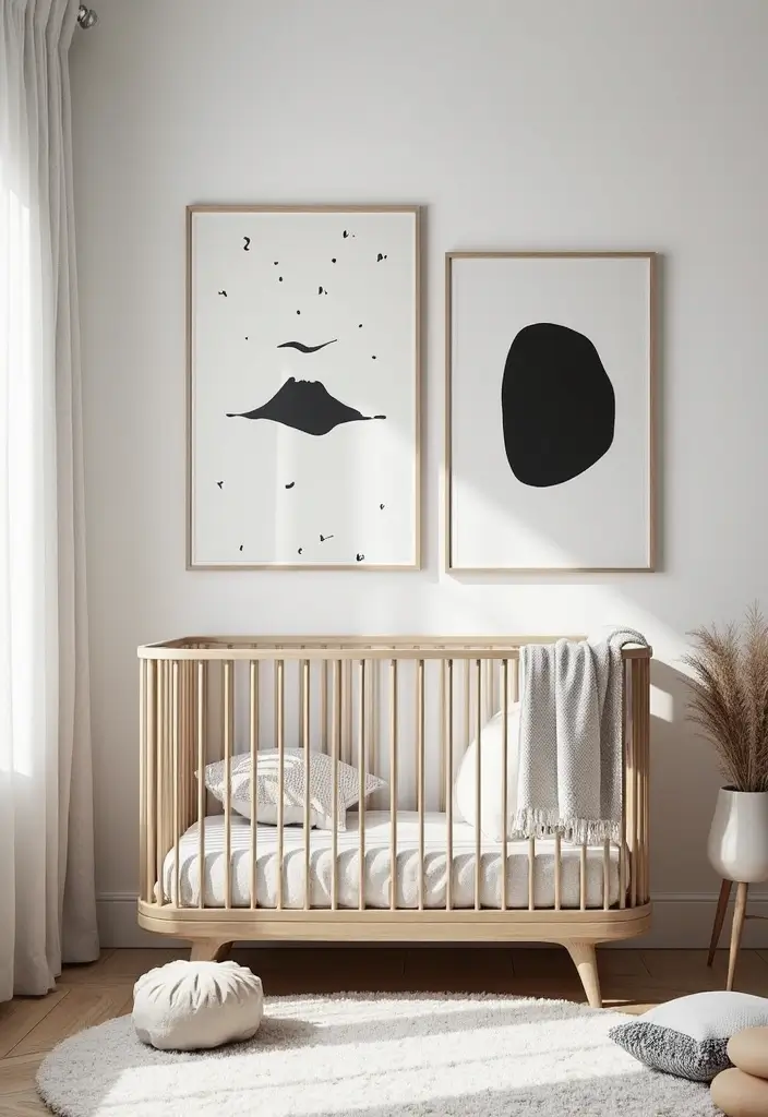 30 Black and White Nursery Ideas That Look Minimalist and Chic - 21. Playful Black and White Artwork