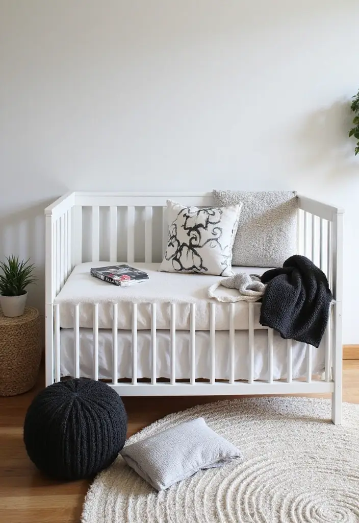30 Black and White Nursery Ideas That Look Minimalist and Chic - 22. Minimalist Crib Accessories