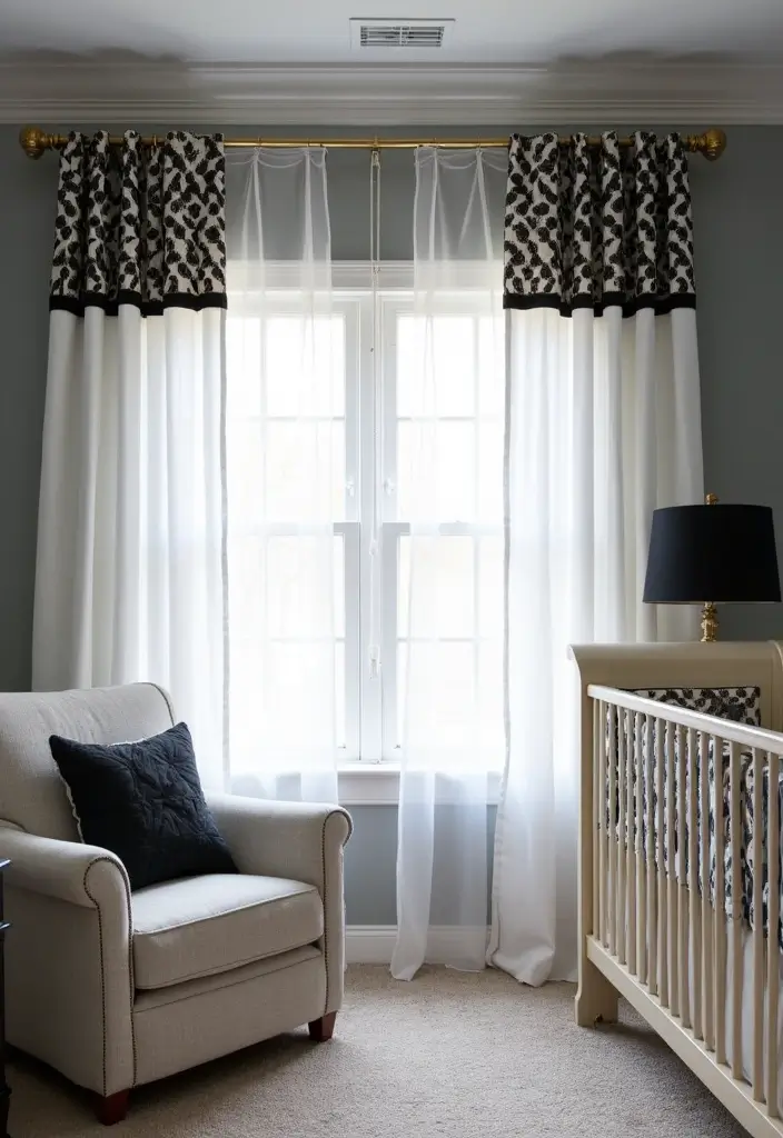 30 Black and White Nursery Ideas That Look Minimalist and Chic - 23. Black and White Window Treatments