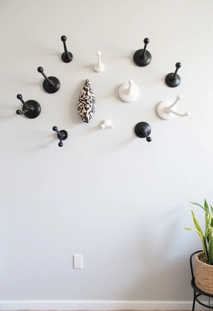 30 Black and White Nursery Ideas That Look Minimalist and Chic - 25. Chic Wall Hooks for Accessories