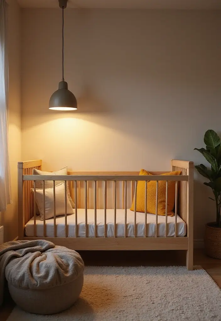 30 Black and White Nursery Ideas That Look Minimalist and Chic - 7. Soft Lighting with Style