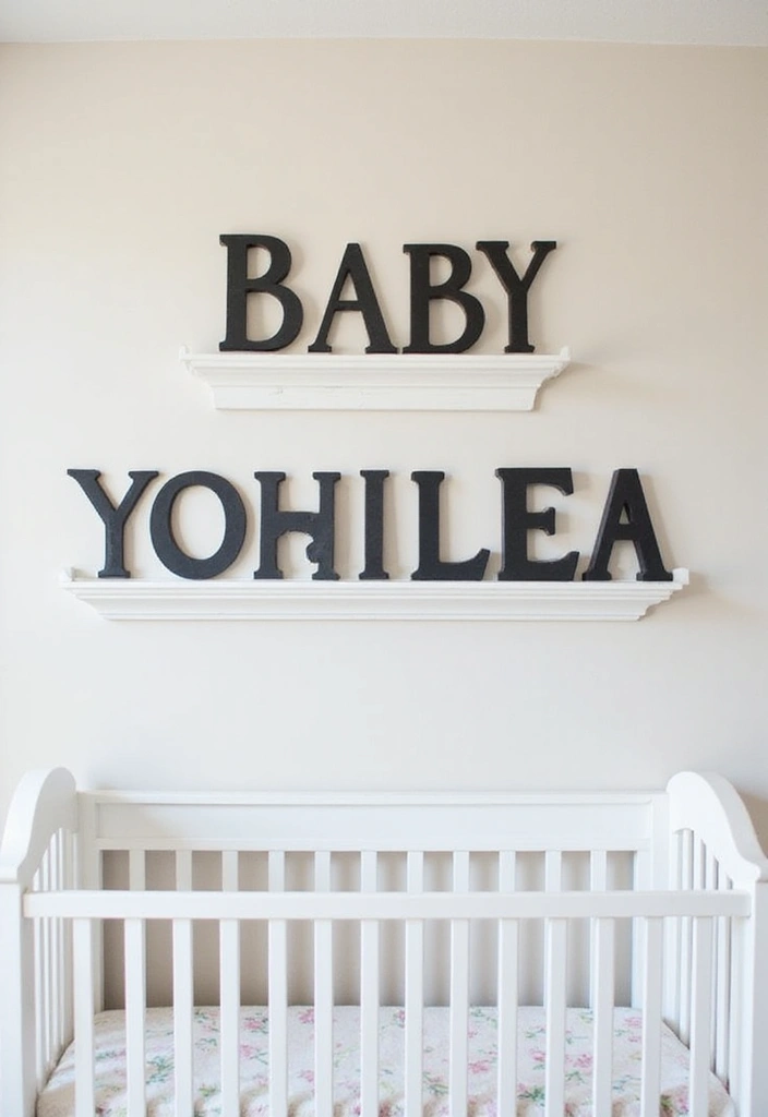 30 Black and White Nursery Ideas That Look Minimalist and Chic - 9. Creative Baby Name Display