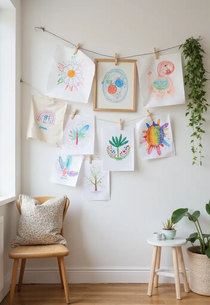 30 Cottagecore Nursery Ideas Full of Warmth and Magic 15 30 Cottagecore Nursery Ideas Full of Warmth and Magic - 15. Kids’ Art Display Area