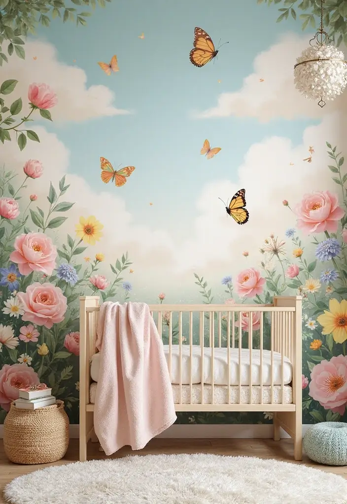 30 Girly Nursery Ideas That Feel Sweet and Elegant 1 30 Girly Nursery Ideas That Feel Sweet and Elegant - 1. Enchanted Garden Mural