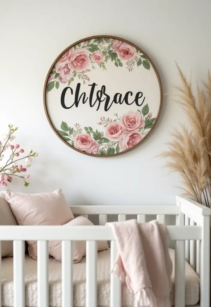 30 Girly Nursery Ideas That Feel Sweet and Elegant 13 30 Girly Nursery Ideas That Feel Sweet and Elegant - 13. Personalized Floral Name Sign