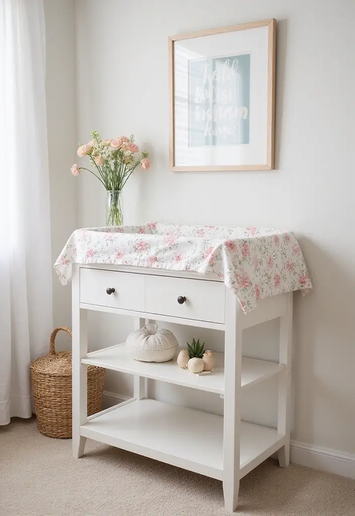 30 Girly Nursery Ideas That Feel Sweet and Elegant 14 30 Girly Nursery Ideas That Feel Sweet and Elegant - 14. Floral-Themed Change Table Cover