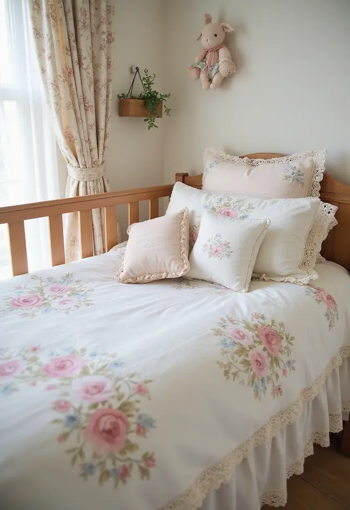 30 Girly Nursery Ideas That Feel Sweet and Elegant 2 30 Girly Nursery Ideas That Feel Sweet and Elegant - 2. Vintage Floral Crib Bedding