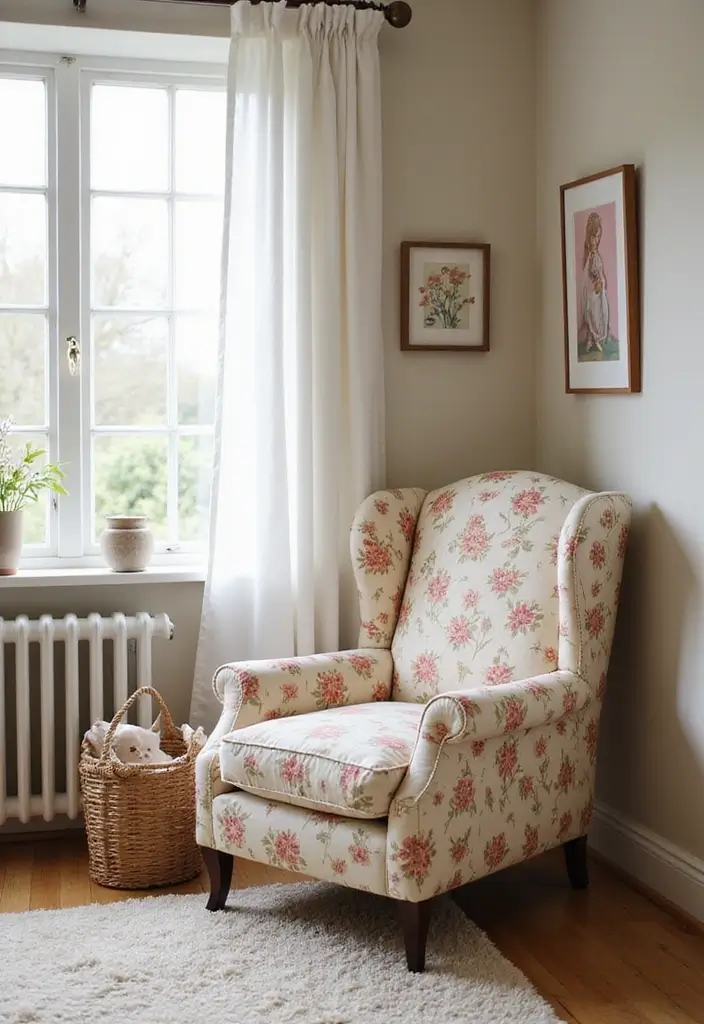 30 Girly Nursery Ideas That Feel Sweet and Elegant 21 30 Girly Nursery Ideas That Feel Sweet and Elegant - 21. Cozy Floral Armchair