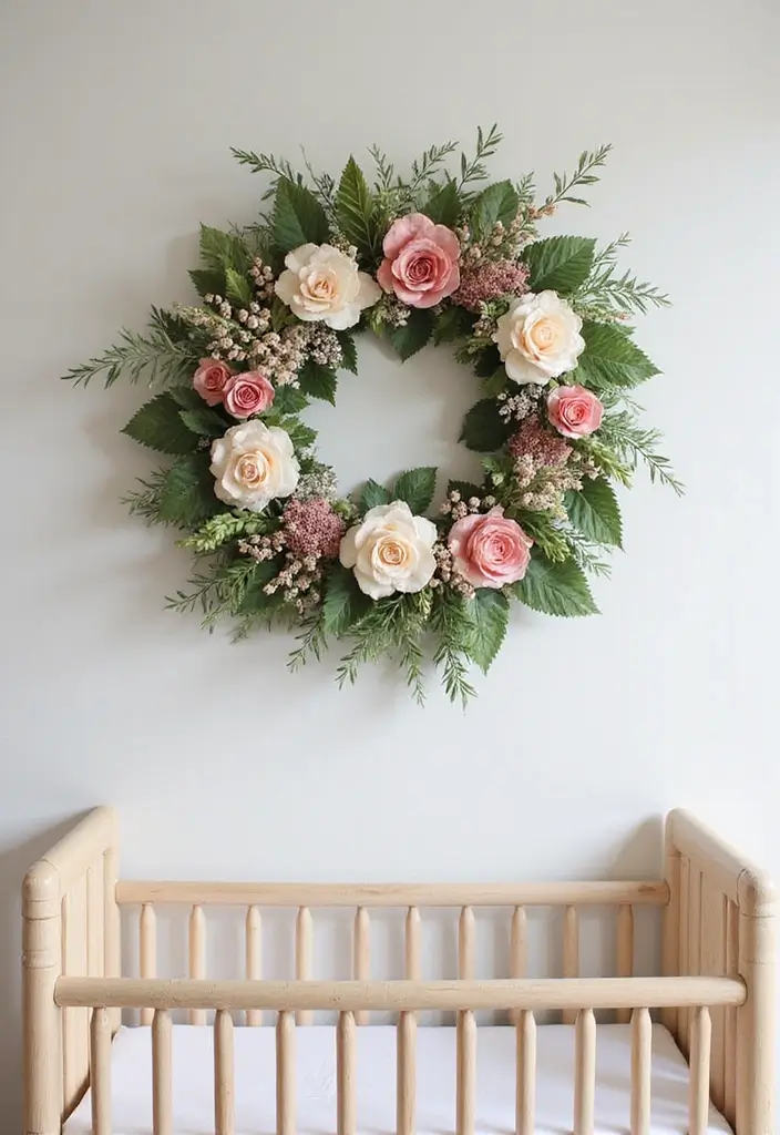 30 Girly Nursery Ideas That Feel Sweet and Elegant 23 30 Girly Nursery Ideas That Feel Sweet and Elegant - 23. Elegant Floral Wreath